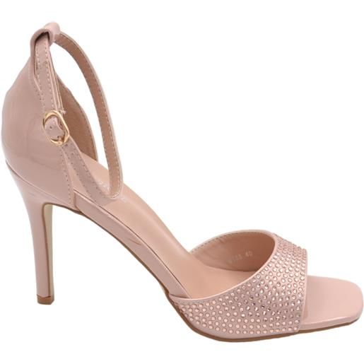Malu Shoes sandali tacco donna fascetta in tessuto oro rosa strass tono su tono cinturino alla caviglia tacco a spillo comodo 12cm