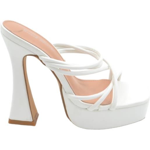 Malu Shoes sandalo tacco donna platform in pelle bianco con plateau alto 3,5 cm e tacco clessidra 15 cm fascette incrocio avampiede