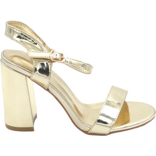 Malu Shoes scarpe sandalo oro donna con tacco 6 cm basso comodo basic con fascia morbida e cinturino alla caviglia open toe