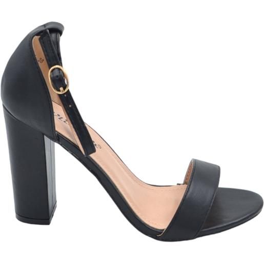 Malu Shoes sandalo alto donna in pelle nero tacco doppio 10 cm cinturino regolabile alla caviglia linea basic cerimonia elegante