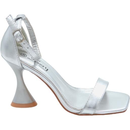 Malu Shoes sandali donna pelle argento tacco clessidra 9 cm fascetta all'avampiede chiusura cinturino alla caviglia regolabile moda