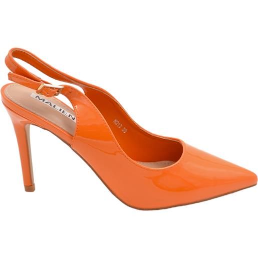 Malu Shoes scarpe decollete slingback donna elegante a punta in vernice lucida arancione tacco 10 cinturino tallone regolabile