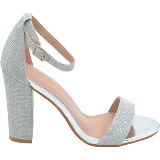 Malu Shoes sandalo alto donna argento tessuto satinato tacco doppio 8 cm cinturino alla caviglia linea basic cerimonia elegante