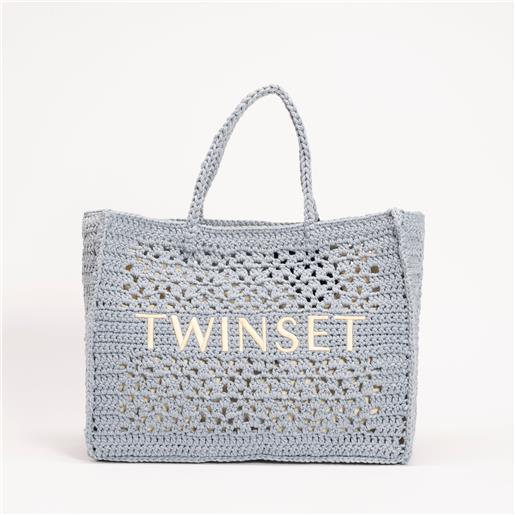 TWINSET borsa shopper 'bohémien' in crochet azzurra