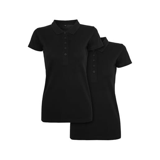 Build Your Brand by024a-polo da donna, confezione da 2 t-shirt, nero, xl