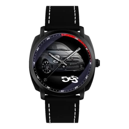 360 tech orologio da polso nero opaco con cinturino in pelle pu movimento giapponese con ispirato alla 595 abarth competizione 500 695 gadget blackout (nero)