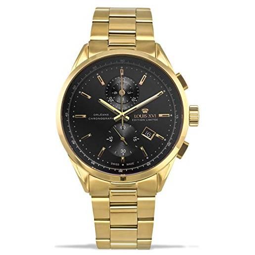 LOUIS XVI orléans orologio da polso da uomo, cinturino in acciaio, cronografo, analogico, al quarzo, acciaio, gold, bracciale