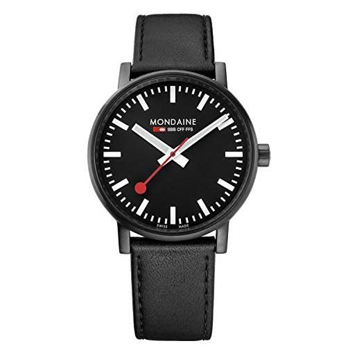 Mondaine evo2 - orologio con cinturino nero in pelle per uomo e donna, mse. 40121. Lb, 40 mm. 