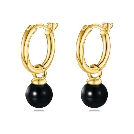 VONALA orecchini a cerchio di onice nero in argento sterling con goccia di perle d'acqua dolce regali di gioielli per donne ragazze