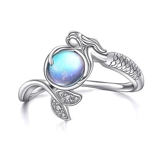 YFN anello da donna in argento sterling con pietra di luna sirena, gioiello da spiaggia, argento sterling, nessuna pietra preziosa