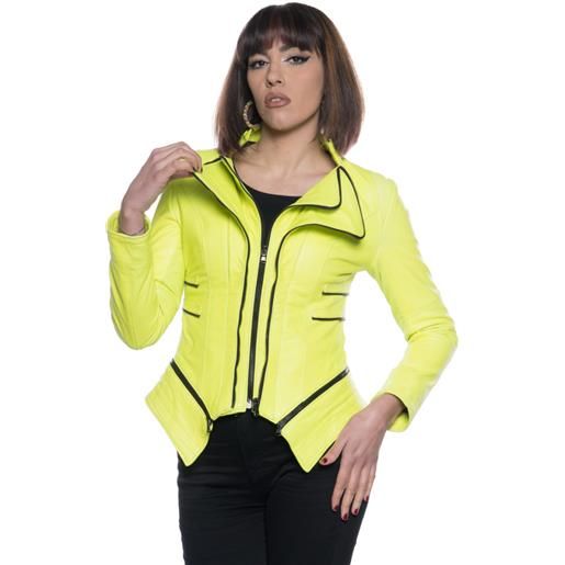 Leather Trend patrizia - giacca donna giallo fluo in vera pelle