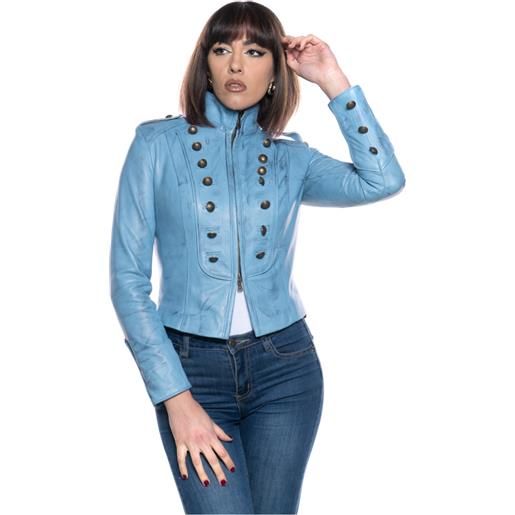 Leather Trend sara - giacca donna azzurra in vera pelle tamponata