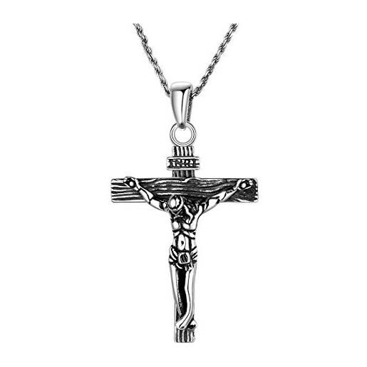 U7 collana croce uomo donna, vintage collana crocifisso uomo in argento 925, o catena collana uomo croce con gesù cristo, amuleto reglioso regalo per lei/lui