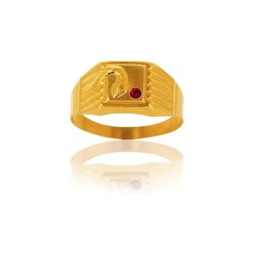 Avenuedubijou - anello chevalier in oro giallo con zircone rubino e serpente 18 carati e in oro giallo 750/1000, 16, cod. Aj6298-62