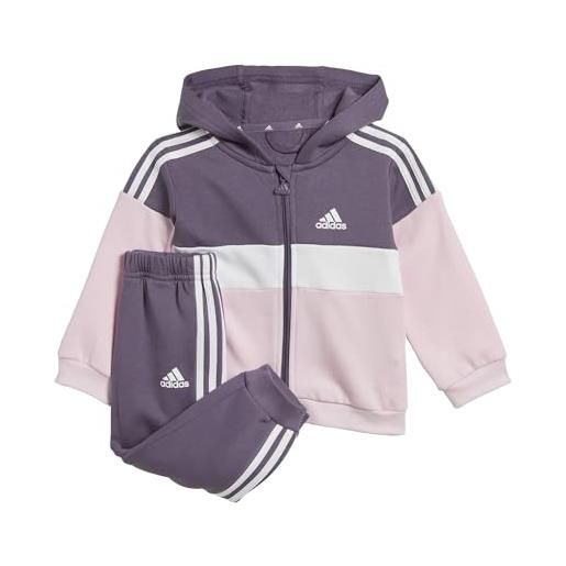 adidas tiberio 3-stripes colorblock fleece track suit kids tuta, shadow violet / white / clear pink, 6-9 mesi unisex - bimbi 0-24
