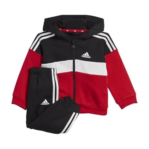 adidas tiberio 3-stripes colorblock fleece track suit kids tuta, black / white / better scarlet, 3-6 mesi unisex - bimbi 0-24