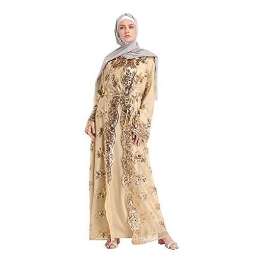 Bluelucon kaftan donna lungo arabo hijab abiti burka abaya for women dubai caftano abito per ramadan pregare vestiti per le donne musulmani, cachi, m
