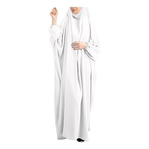 Bluelucon abbigliamento preghiera per le donne abbigliamento hijab moderno abayas per le donne turco musulmano abiti lunghi set islamico abbigliamento da prega donne, bianco, taglia unica