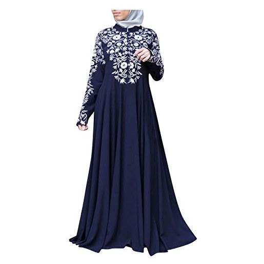 Bluelucon caftano signore lungo arabo dubai hijab matrimonio ferace giyim musulmano ramadan abiti delle signore regali musulmani per le donne, blu, xxl