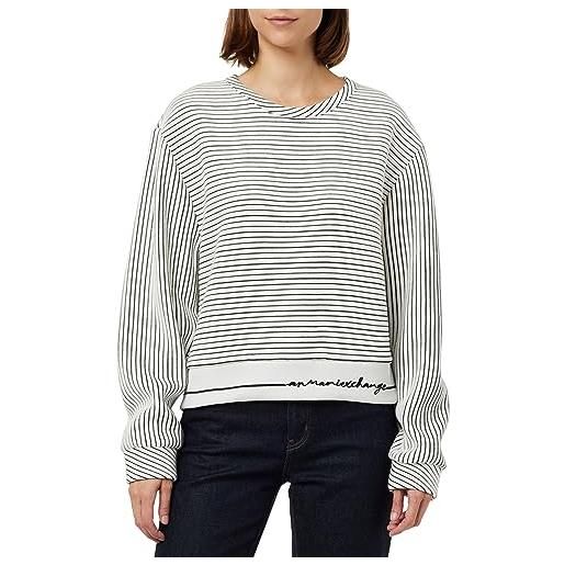Armani Exchange bonded stripe, contrast logo line, round neck maglione, nero/bianco, m donna
