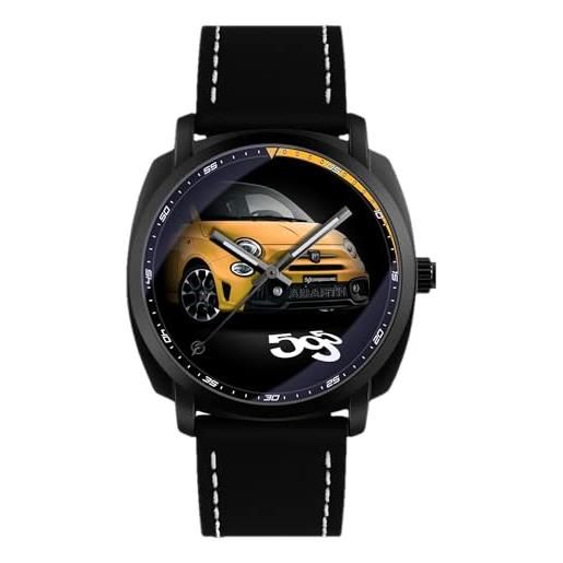 360 tech orologio da polso nero opaco con cinturino in pelle pu movimento giapponese con ispirato alla 595 abarth competizione 500 695 gadget blackout (giallo)