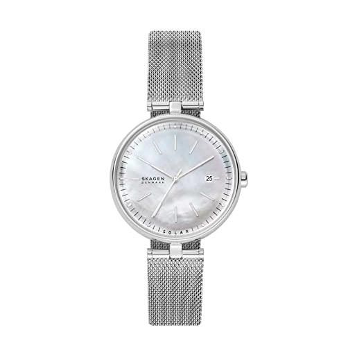 Skagen karolina orologio per donna, movimento al quarzo con cinturino in acciaio inossidabile o in pelle, tono argento, 36mm