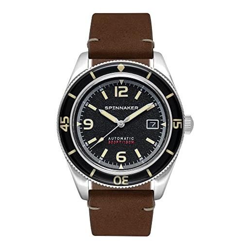 Spinnaker mens 43mm fleuss automatic lumber black watch with genuine leather strap sp-5055-01