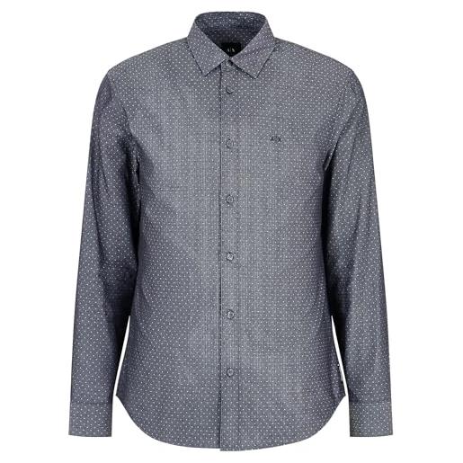 Armani Exchange maglietta a maniche lunghe con micro button down. Vestibilità regolare, pois bianchi e neri, xxl uomo