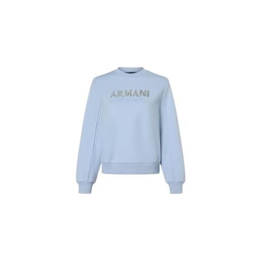 Armani Exchange rhinestone logo crewneck pullover felpa maglia di tuta, blue river, m donna