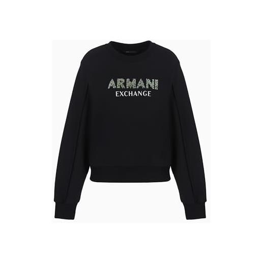 Armani Exchange rhinestone logo crewneck pullover felpa maglia di tuta, blue river, xl donna