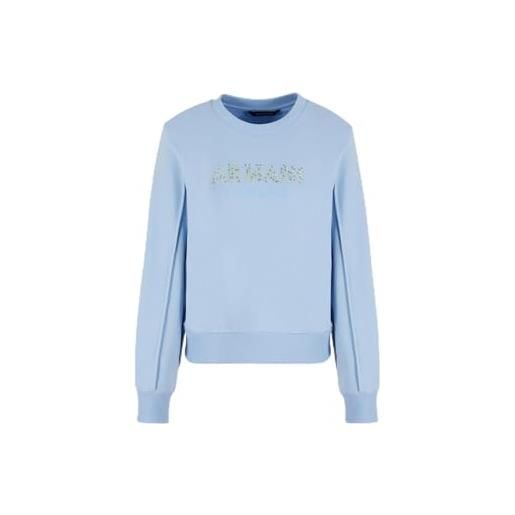 Armani Exchange rhinestone logo crewneck pullover felpa maglia di tuta, blue river, l donna