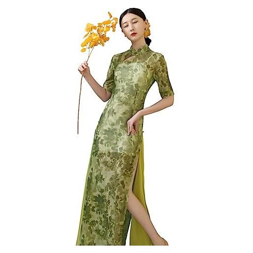 ROYAL SMEELA vestito lungo qipao fessura donna abito cheongsam cinese verde abiti qipao cheongsam tradizionale cinese costume per donne cinese+qipao vestiti cinese donna qipao cheongsam cinese sexy