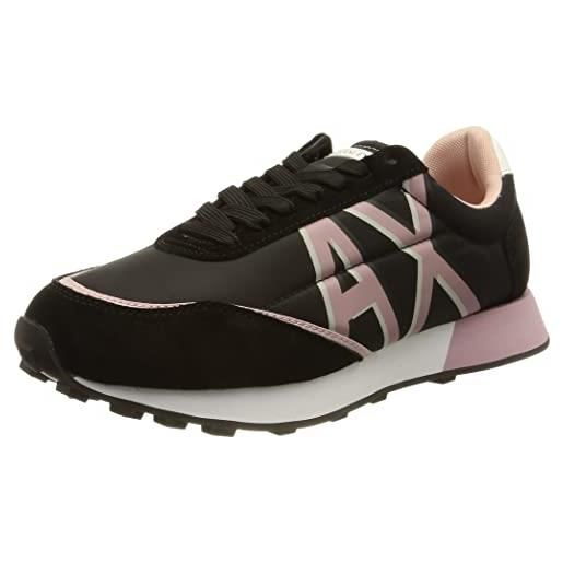 Armani Exchange serg geometric pattern, scarpe da ginnastica donna, nero/rosa (black/rose), 36 eu stretta