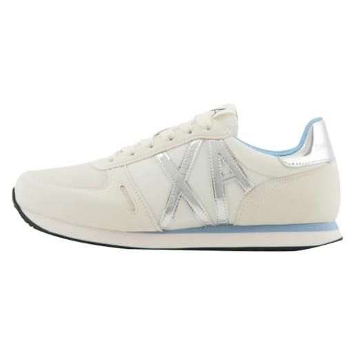 Armani Exchange logo rio side, scarpe da ginnastica donna, bianco sporco blu argento, 35.5 eu