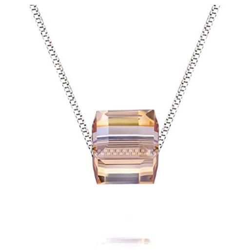 Quadiva collana 'cubo', decorata con un cristallo scintillante di swarovski®, colore: 18 k oro bianco placcato, cristallo cubo off-white