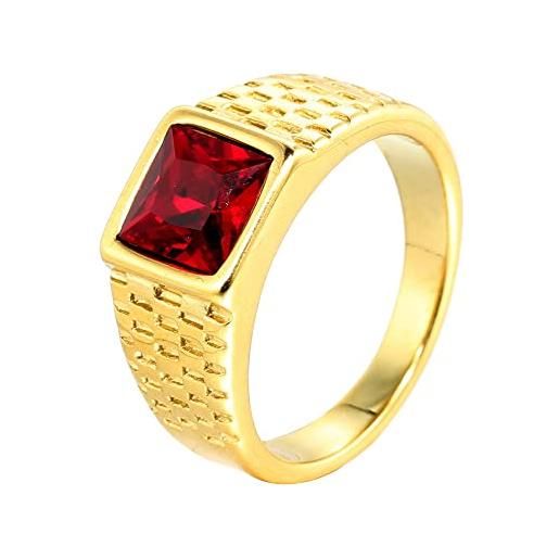 HIJONES anello con pietra rosso da uomo in acciaio inossidabile anelli quadrati da mignolo con pietre preziose e cristalli oro misura 19