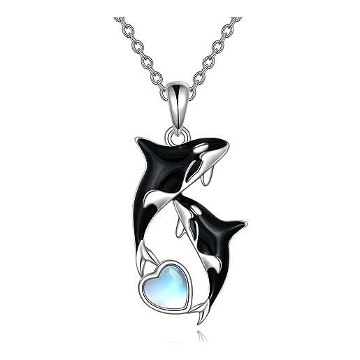 YFN orca killerwal - collana da donna in argento sterling con pietra di luna, idea regalo, argento sterling