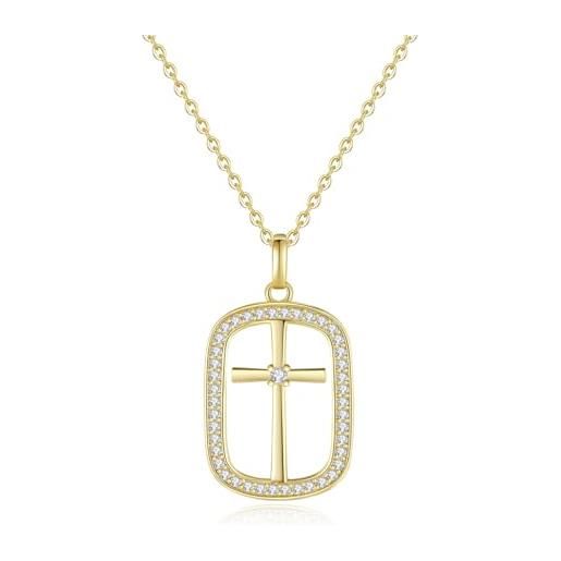 GAVU collana oro donna collana argento croce donna catenina in argento sterling placcato oro 14k con ciondolo croce cristiana