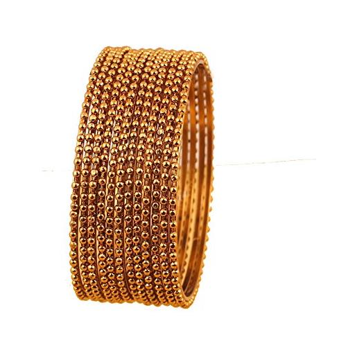 Touchstone new golden bangle collection indian bollywood exotic golden balls channel slim pretty designer jewelry bangle bracelets. Set of 12. In antique gold tone for women. 