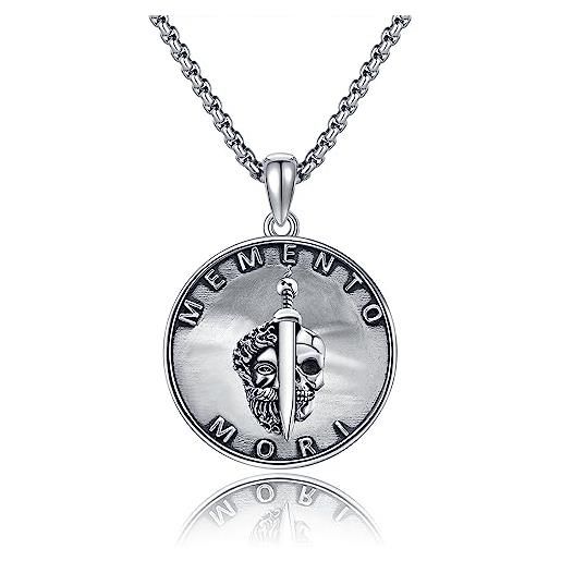 HUKKUN memento mori - collana in argento sterling con teschio, per uomo, idea regalo, argento sterling