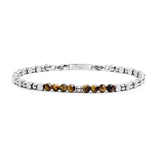 Gioielleria Selenor marlù gioielli collezione man: collana uomo, bracciale uomo, bracciale in cuoio, bracciale elastico pallinato (bracciale elementi acciaio ematite e occhio di tigre (4br1825m))