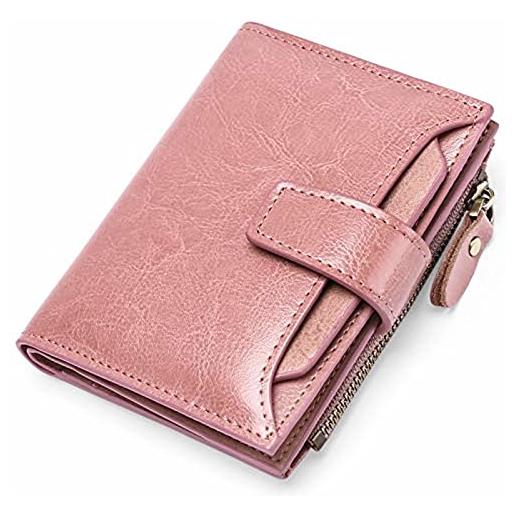 SVAASA women's wallets, small wallet for women genuine leather bifold compact blocking multifunction womens wallet (color: pink)