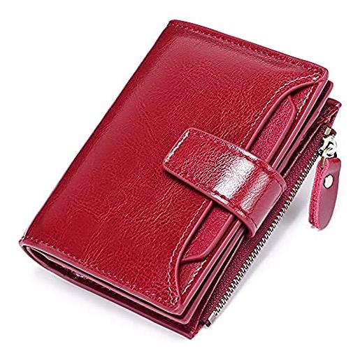SVAASA women's wallets, small wallet for women genuine leather bifold compact blocking multifunction womens wallet (color: wine red)