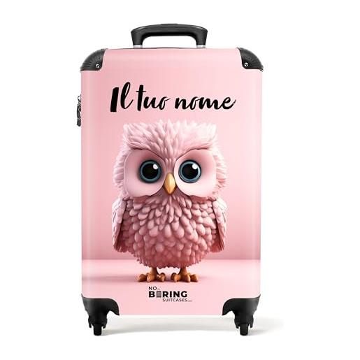 NoBoringSuitcases.com © valigie per bambini valigie da viaggio valigia per bambini bagagli per bambini da baglagio a mano - valigia media in 20 immagini (gufo cartoon rosa su sfondo rosa, 55x40x20 cm)