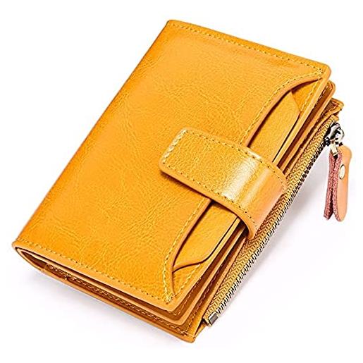 SVAASA women's wallets, small wallet for women genuine leather bifold compact blocking multifunction womens wallet (color: yellow)