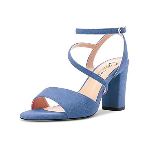 Castamere donna chunky blocco alto high tacco heel aperte sulla punta cinturino alla caviglia sandali dress da matrimonio 8 cm heels blu scamosciato 36 eu