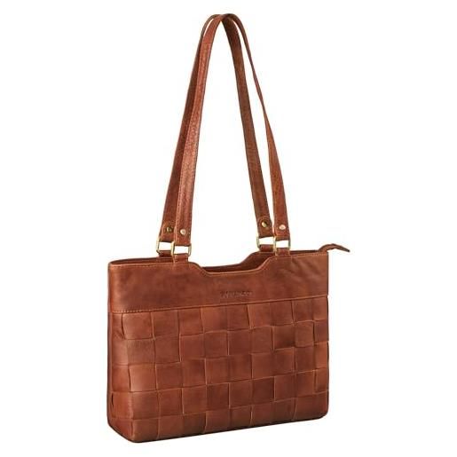 STILORD 'phoebe' borsa donna intrecciata pelle vintage borsa a tracolla cuoio borsetta donne borsa shopper media elegante, colore: rosso - marrone scuro