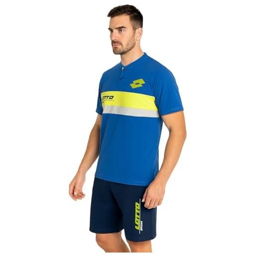 LOTTO homewear pigiama uomo cotone estivo corto sportivo pantaloncino maniche corte comodo (it, testo, xxl, regular, regular, jeans 148)