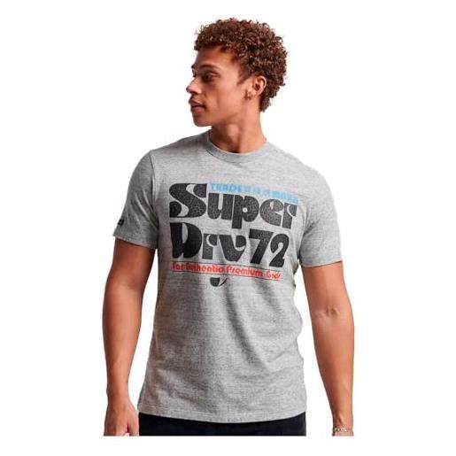 Superdry maglietta con logo a t da 70's retro font t-shirt, athletic grey marl, xl uomo