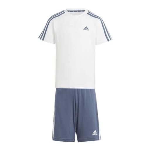 adidas essentials 3-stripes tee and shorts set jogger per giovani/bambini, white/preloved ink, 7-8 years unisex kids